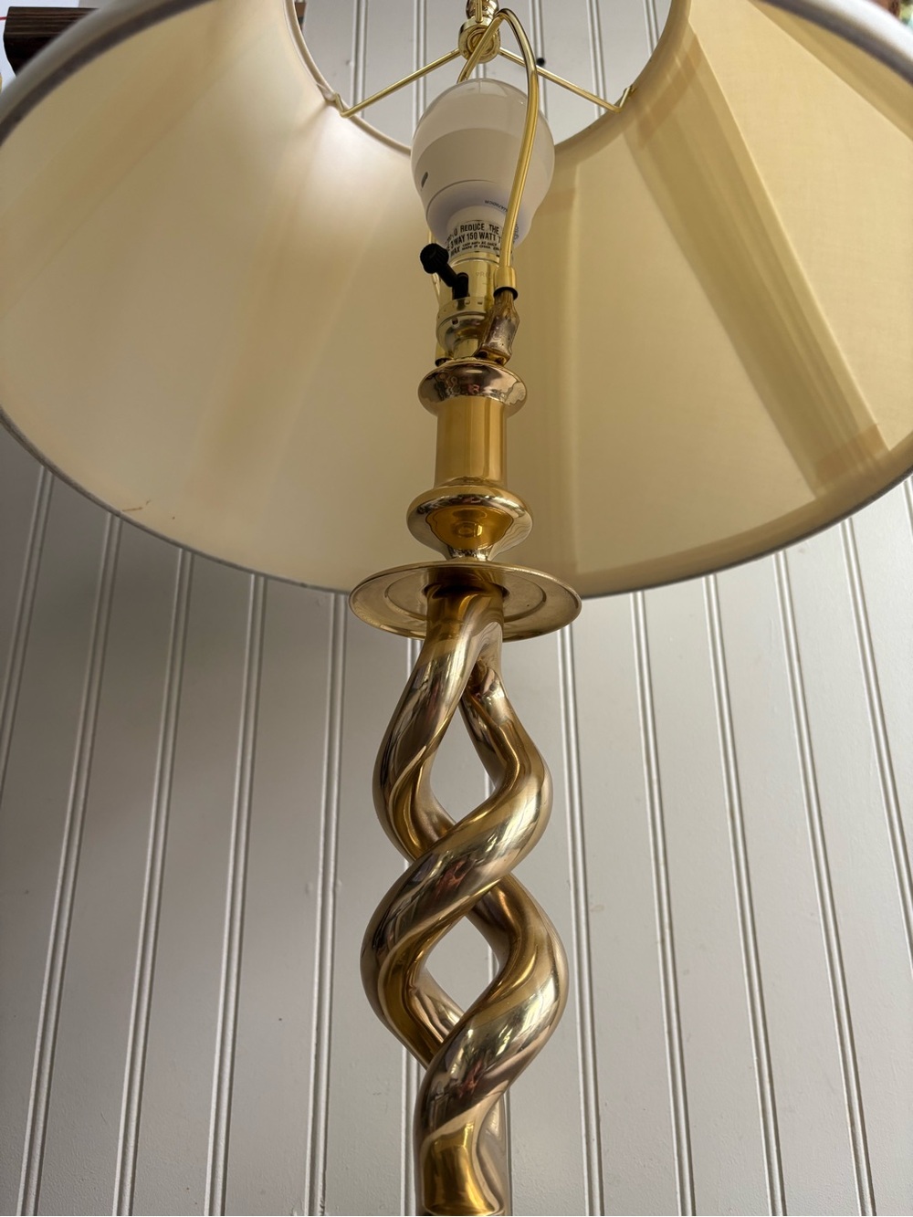 Vintage Brass Spiral Barley Twist Lamp w/Pleated Shade VTG Grandma Mid-Century - Picture 3 of 8